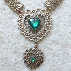 Gold and green heart statement necklace